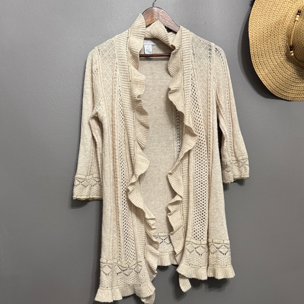 Alberto Makali Cardigan Light Sweater with ruffle detail. Dressy/Casual/